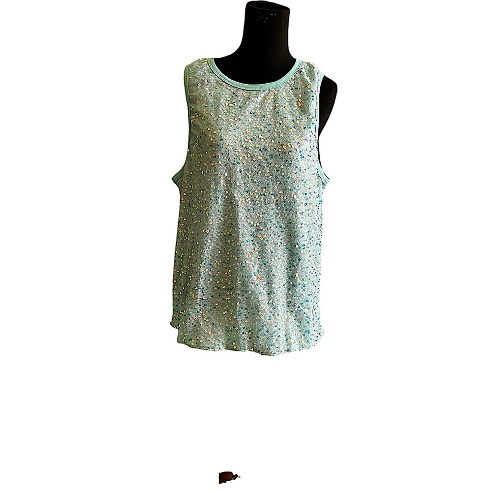 WDIRARA WOMENS SEAFOAN GREEN SEQUINS SLEEVELESS PARTY TOP SZ S